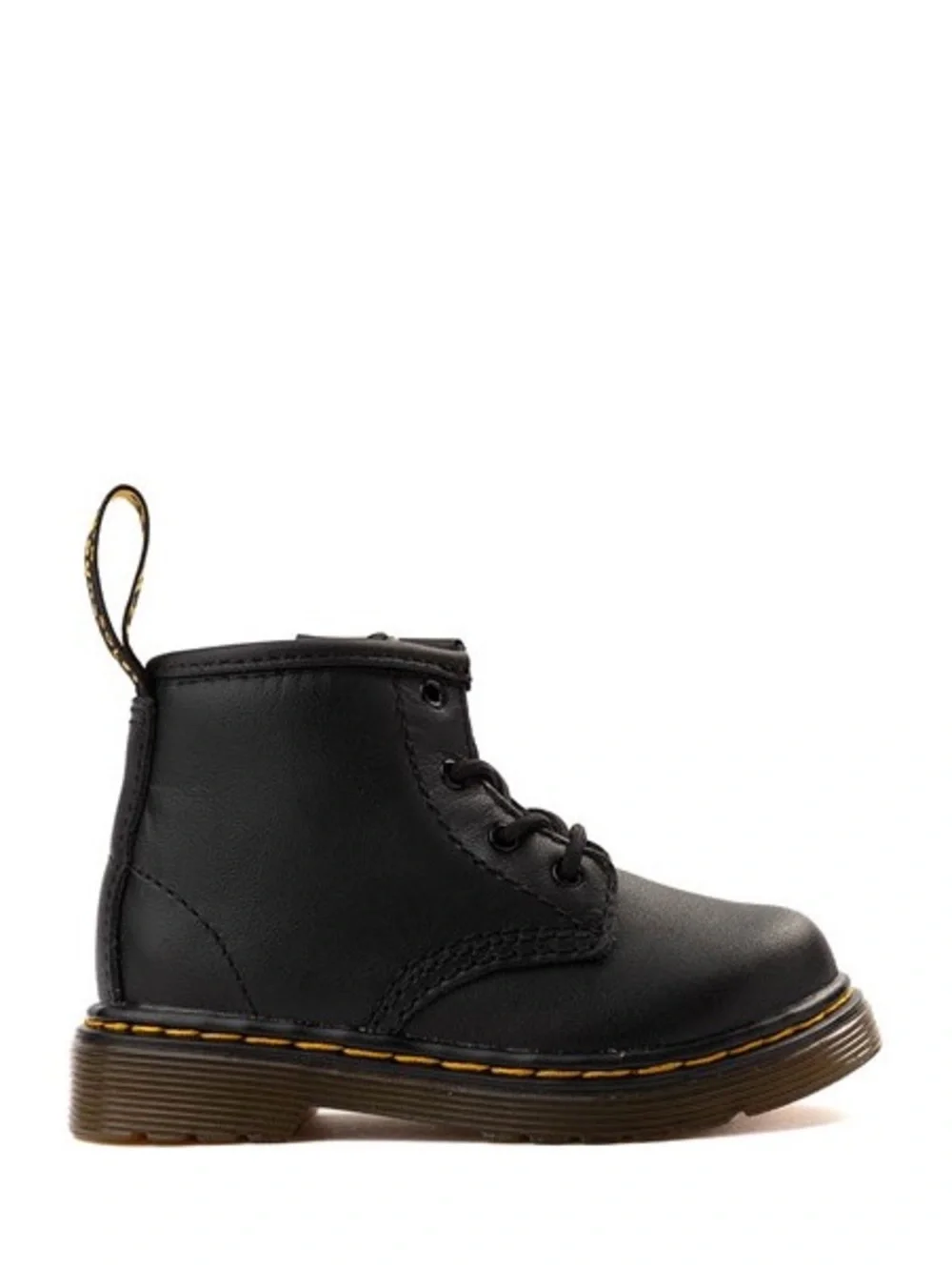 Dr. Martens Black Leather Toddler Lace-Up Boot with Yellow Stitching
